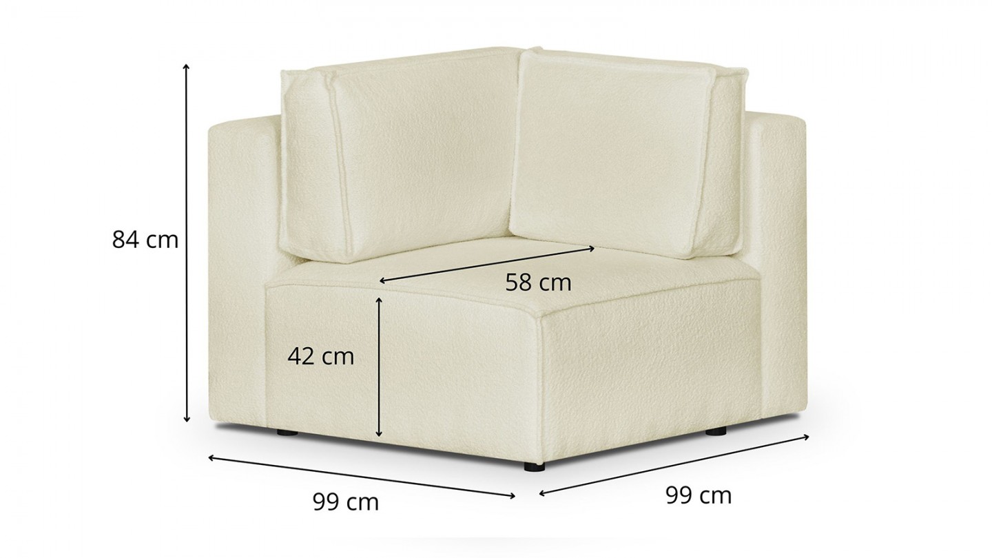 Canapé d'angle à droite panoramique convertible modulable 8 places avec pouf en tissu bouclé écru - Harper Mod