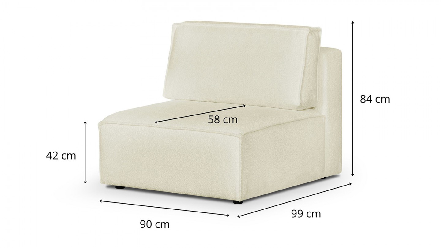 Canapé d'angle à droite panoramique convertible modulable 8 places avec pouf en tissu bouclé écru - Harper Mod