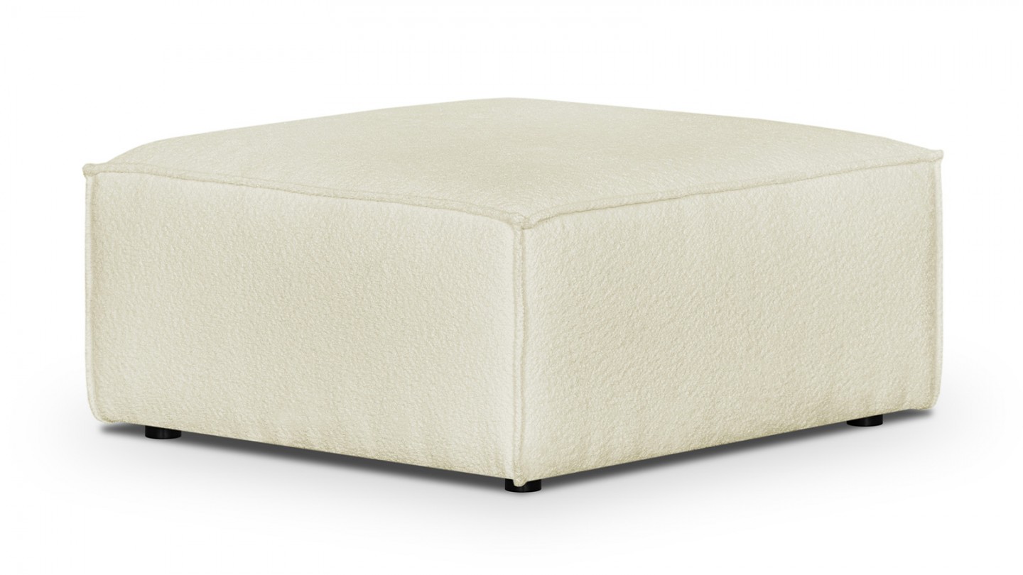 Canapé d'angle à droite panoramique convertible modulable 8 places avec pouf en tissu bouclé écru - Harper Mod