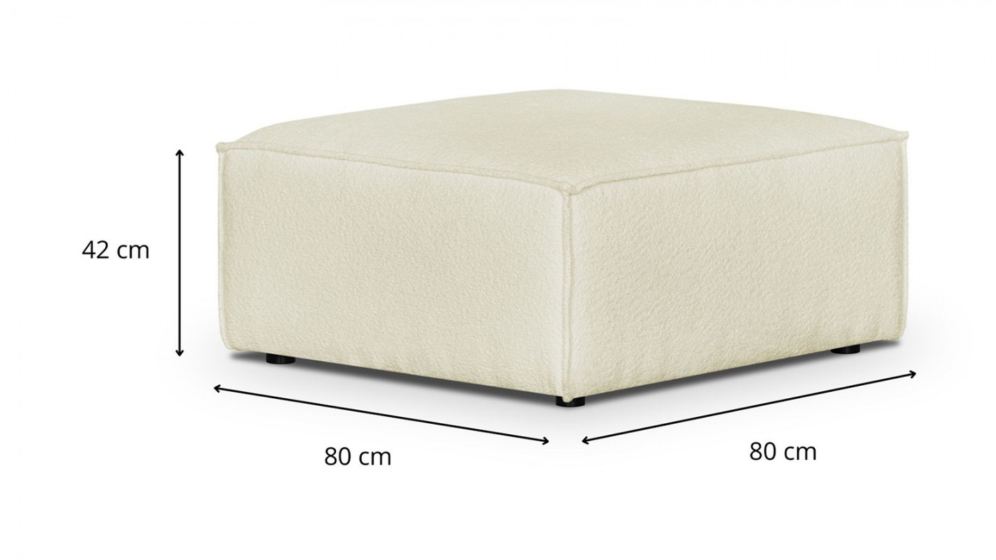 Canapé d'angle à gauche panoramique convertible modulable 8 places avec pouf en tissu bouclé écru - Harper Mod