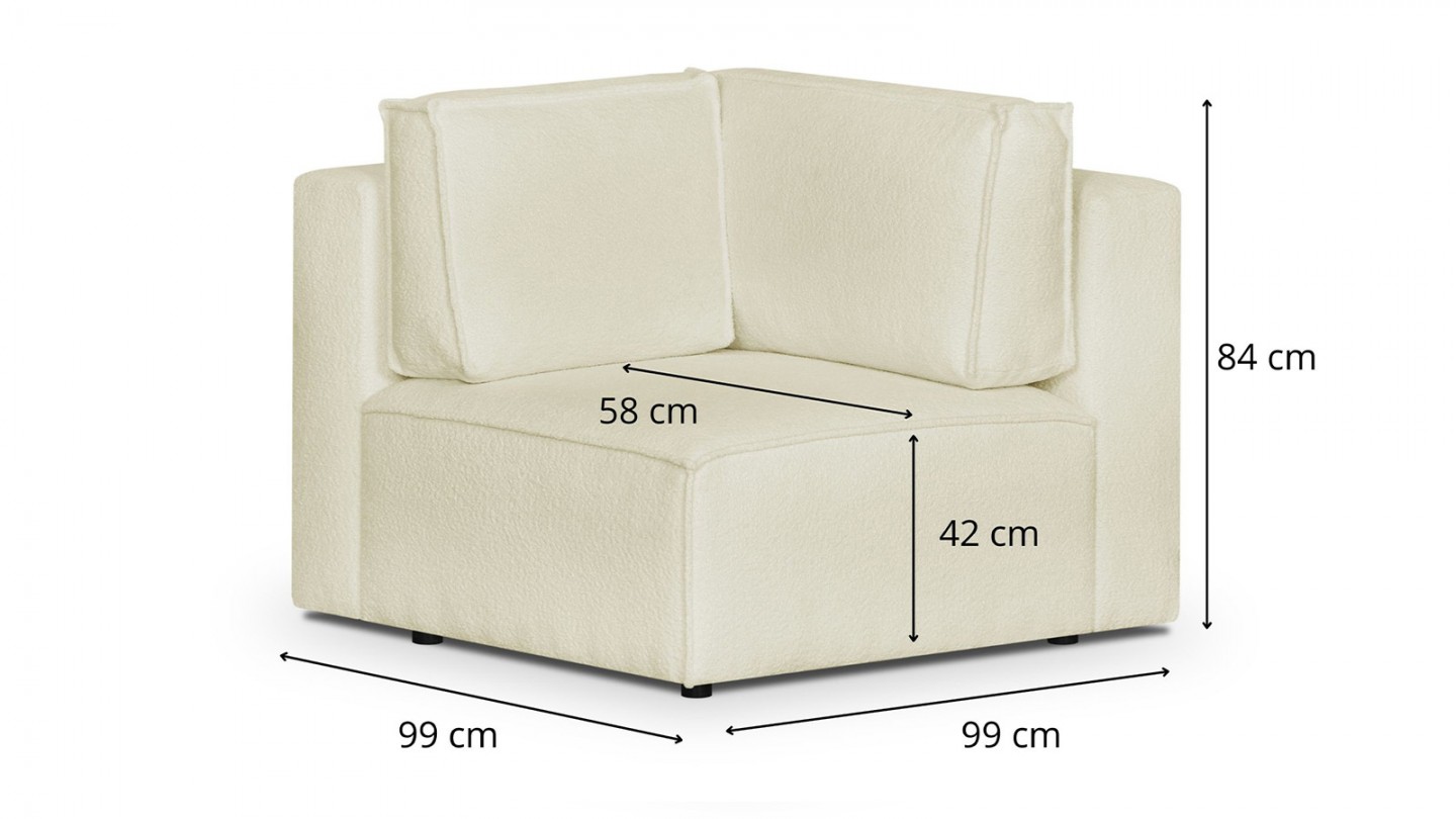 Module d'angle à gauche en tissu bouclette écru - Harper Mod