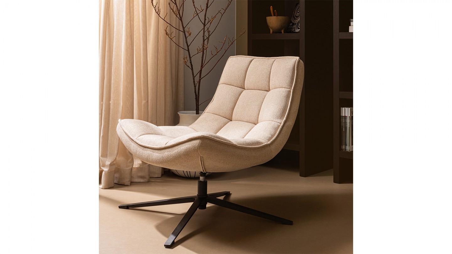 Fauteuil pivotant en tissu beige - Maudi