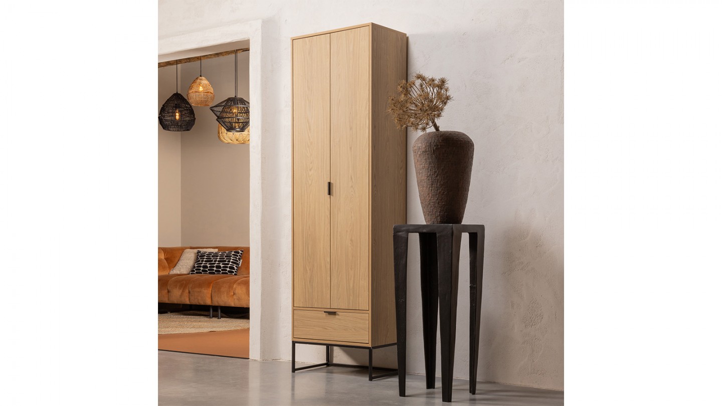 Buffet haut 2 portes 1 tiroir effet chêne 60 cm - Silas