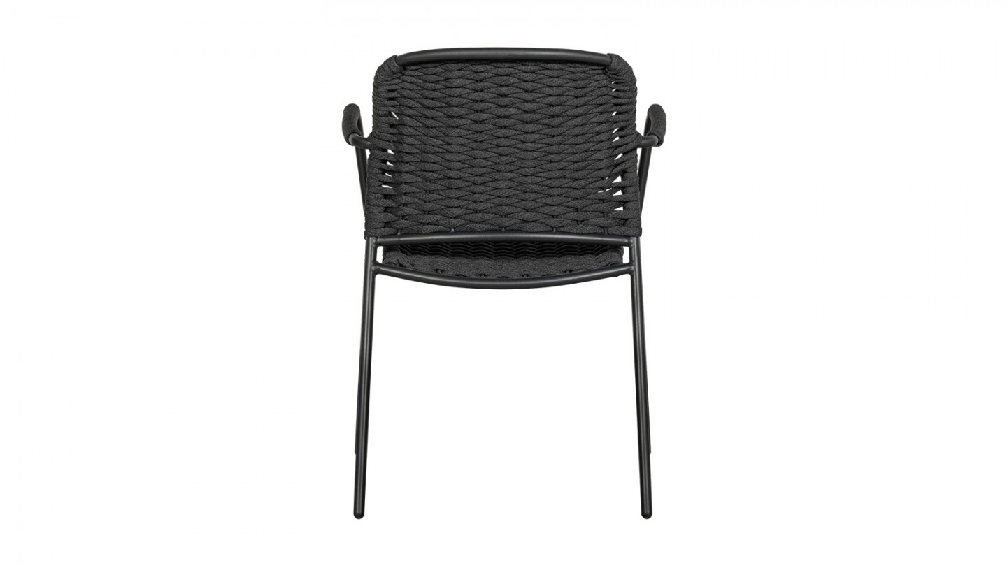 Lot de 2 chaises de jardin avec accoudoirs en corde et aluminium noir - Taku