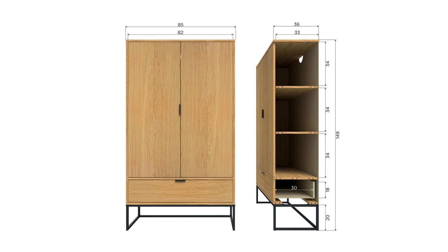 Buffet haut 2 portes 1 tiroir effet chêne 85 cm - Silas