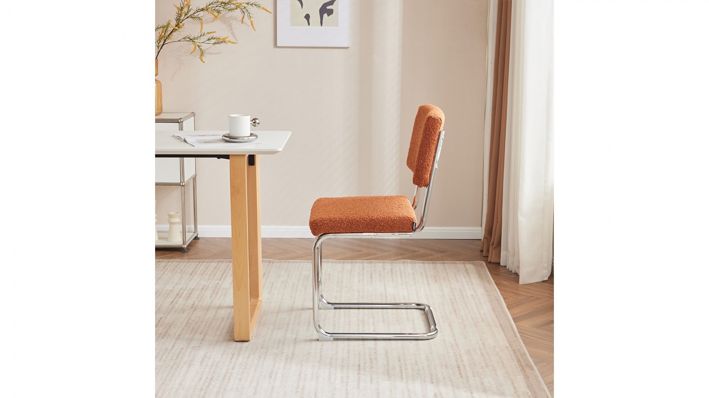 Lot de 2 chaises en tissu bouclé rouille et métal chromé - Dulce