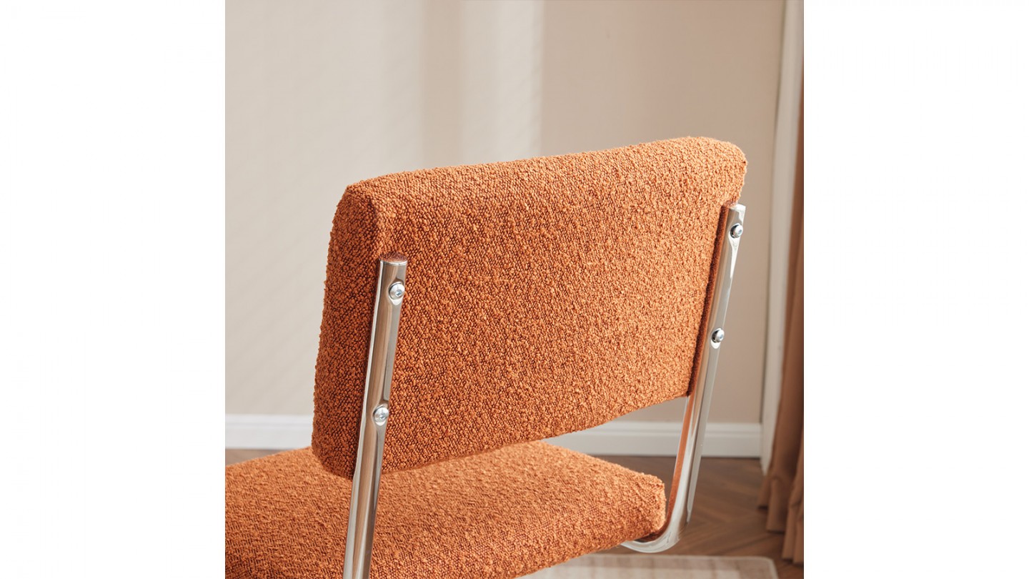 Lot de 2 chaises en tissu bouclé rouille et métal chromé - Dulce