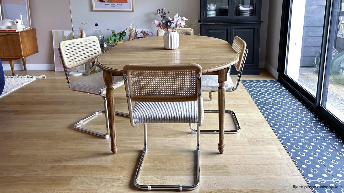 Lot de 2 chaises en rotin, velours côtelé beige et métal chromé - Muse