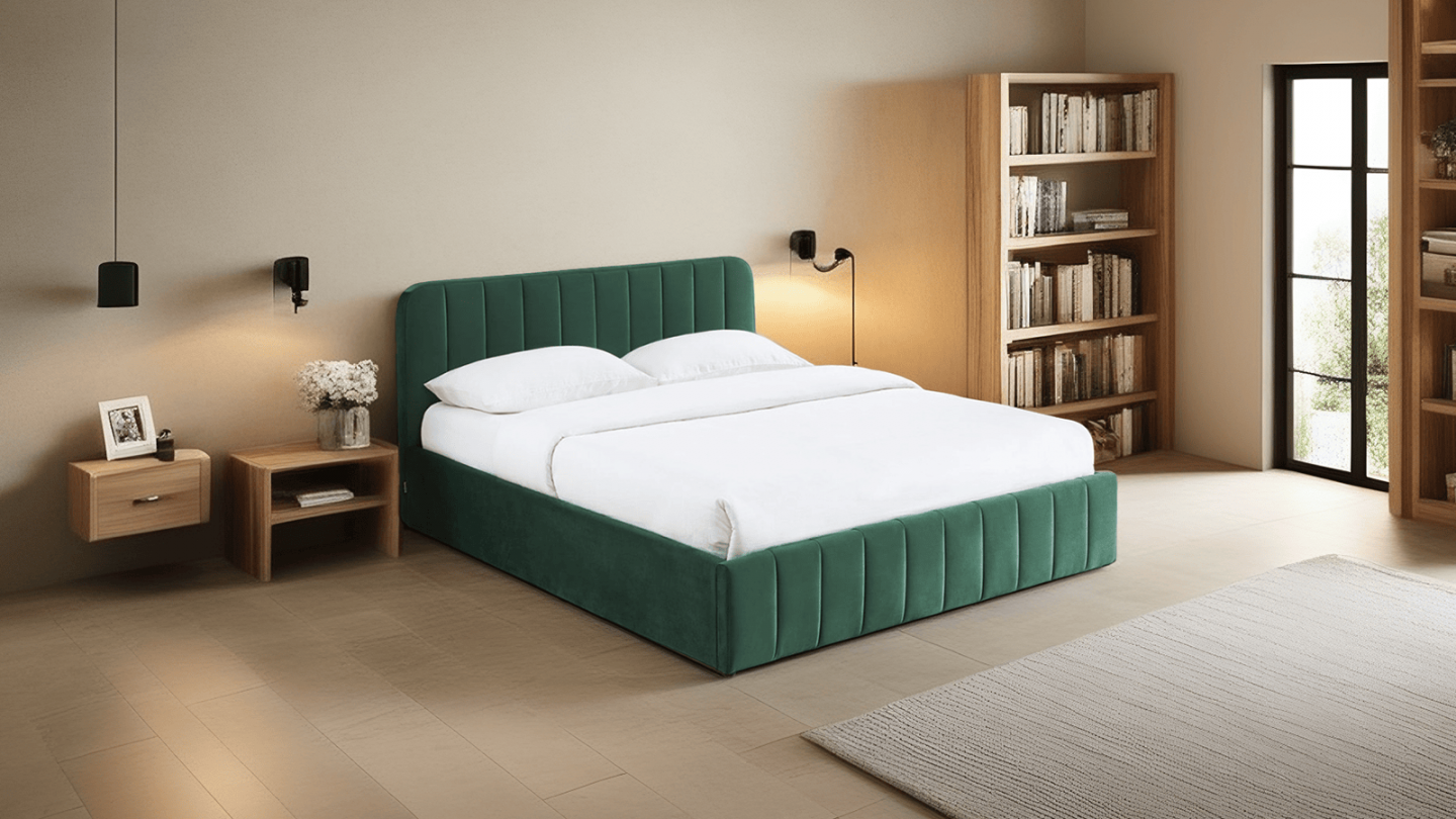 Lit coffre adulte AVA 180x200 - Velours vert