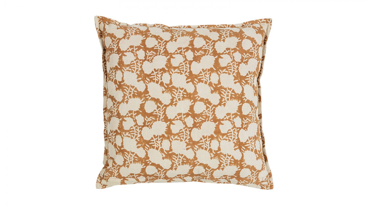 Coussin imprimé bloc print jaune moutarde - Foliage