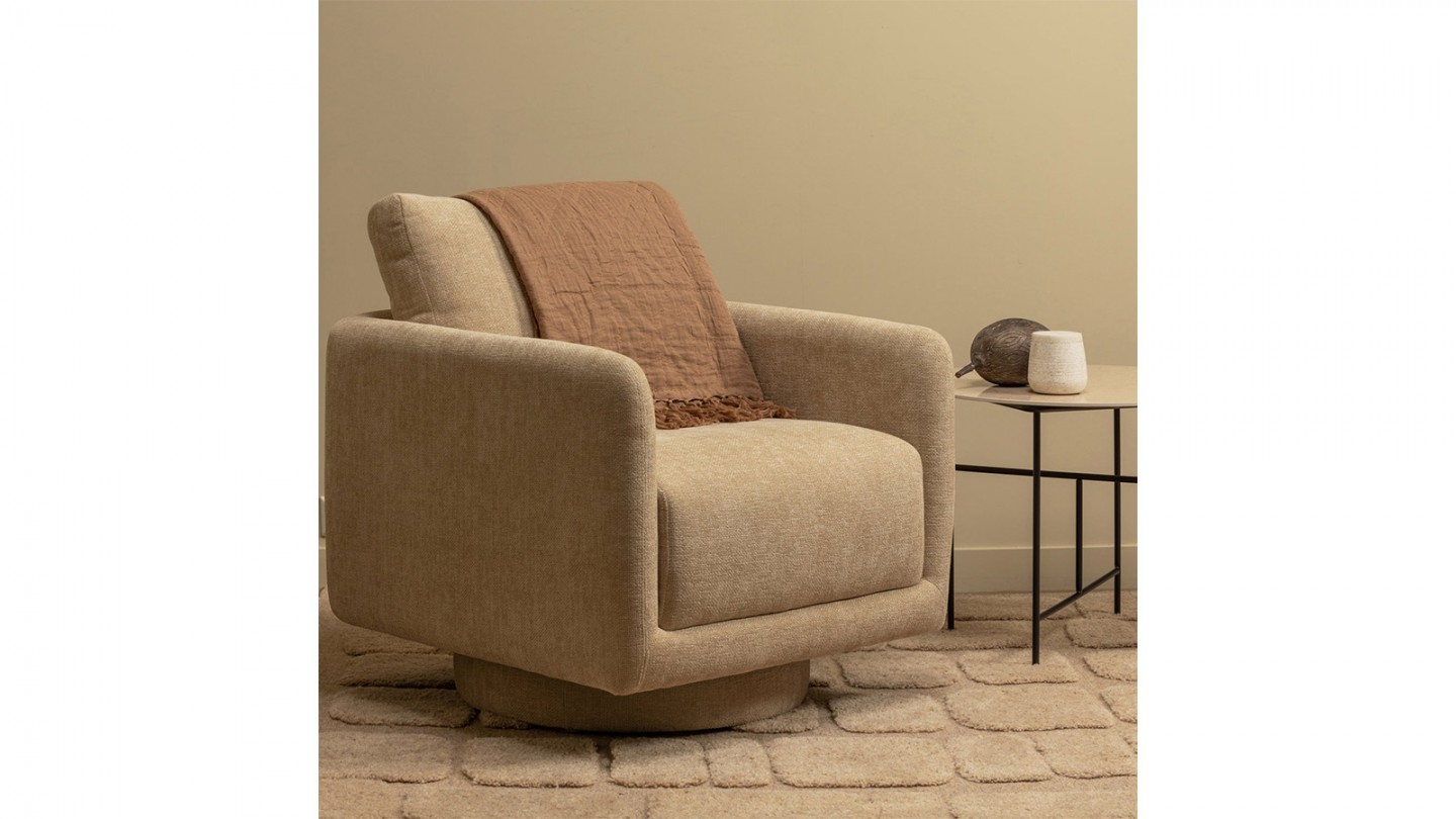 Fauteuil pivotant en tissu chenille beige - Oscar