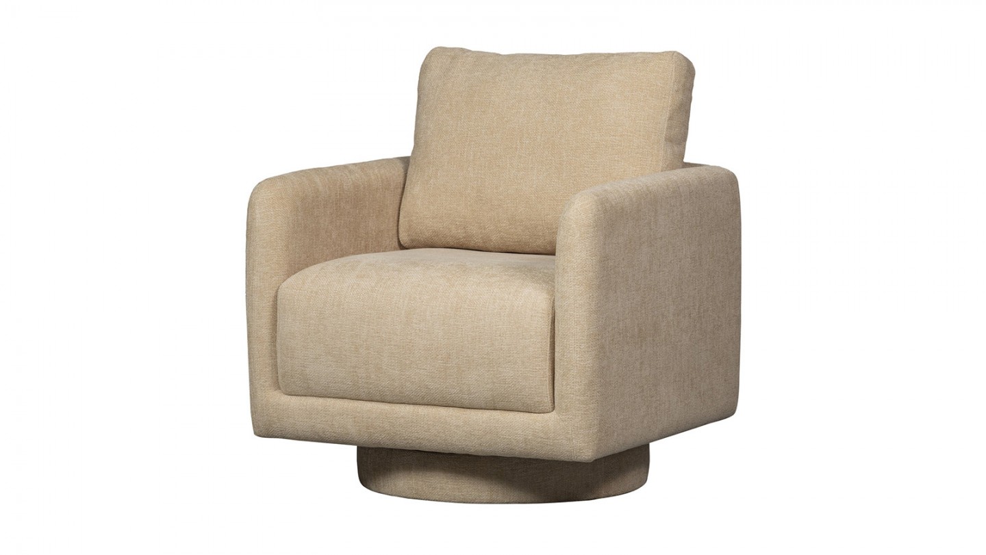 Fauteuil pivotant en tissu chenille beige - Oscar