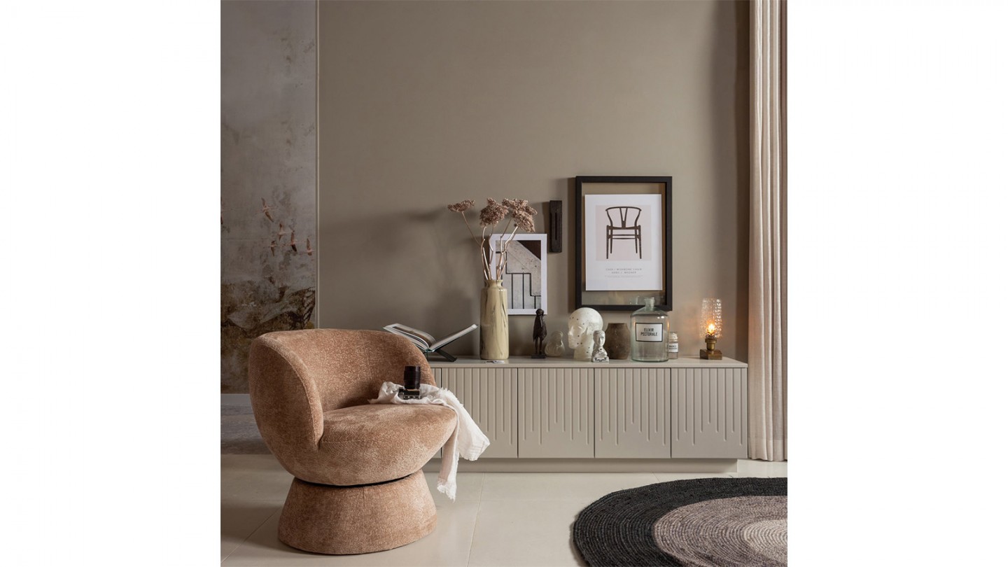 Fauteuil pivotant en tissu chenille beige - Shuffle