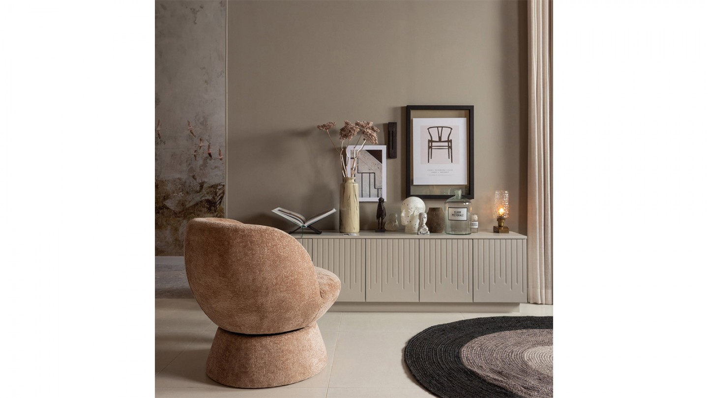 Fauteuil pivotant en tissu chenille beige - Shuffle