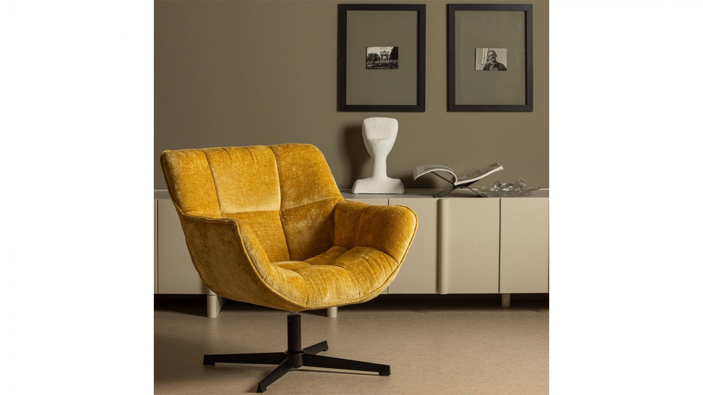 Fauteuil pivotant en tissu chenille jaune - Wibo