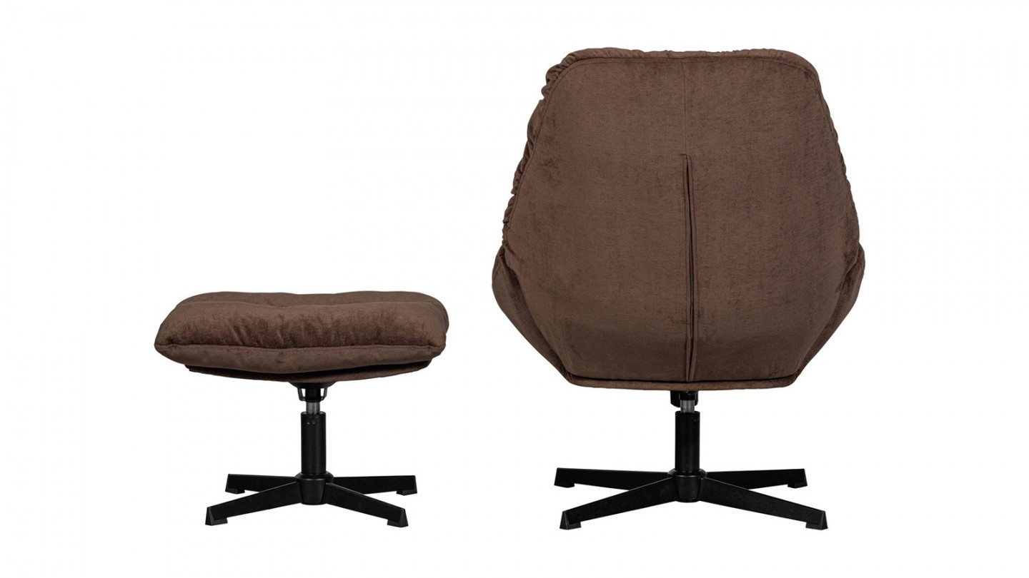 Fauteuil de relaxation avec repose-pied en tissu chenille marron - Yaro