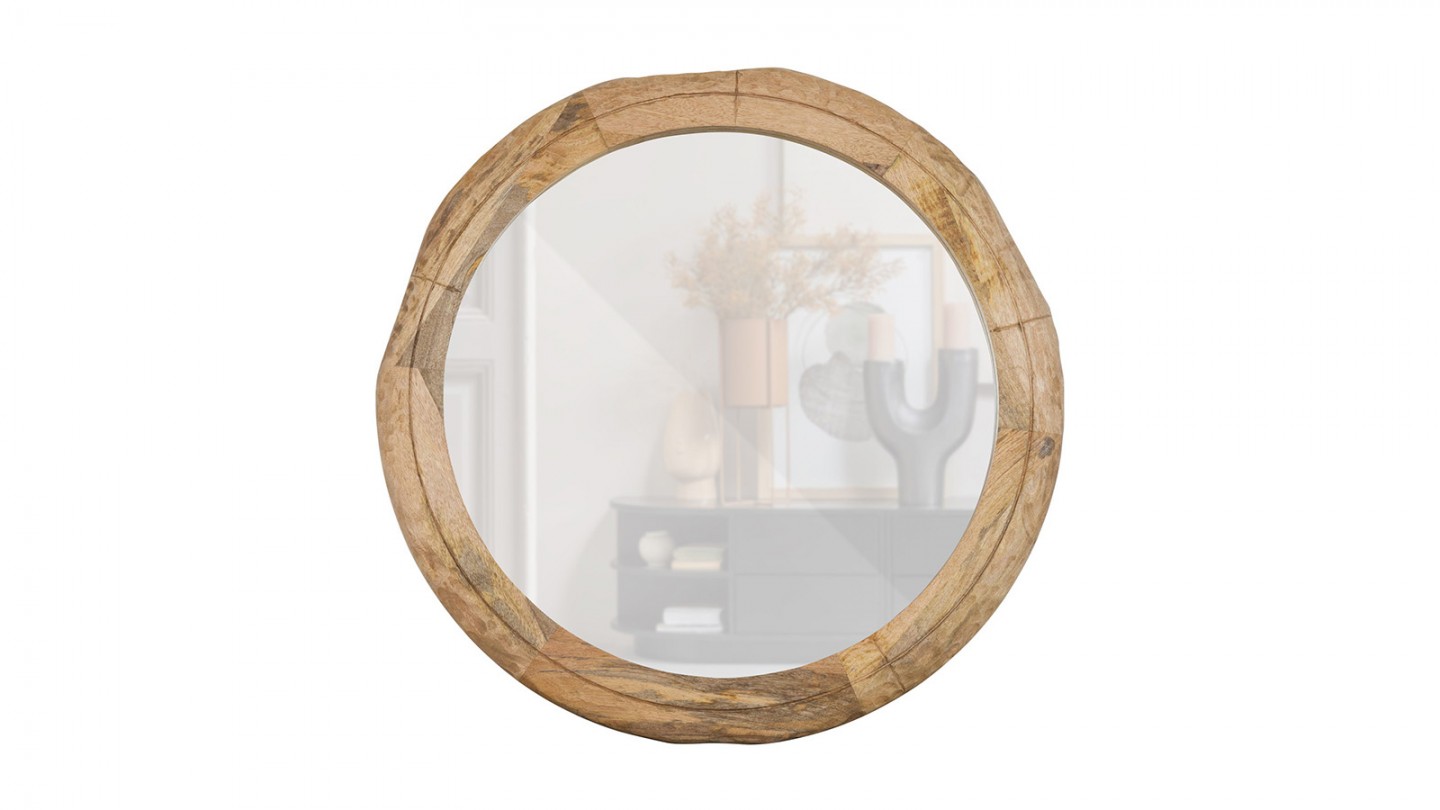 Miroir rond en bois de manguier 100cm - Rion