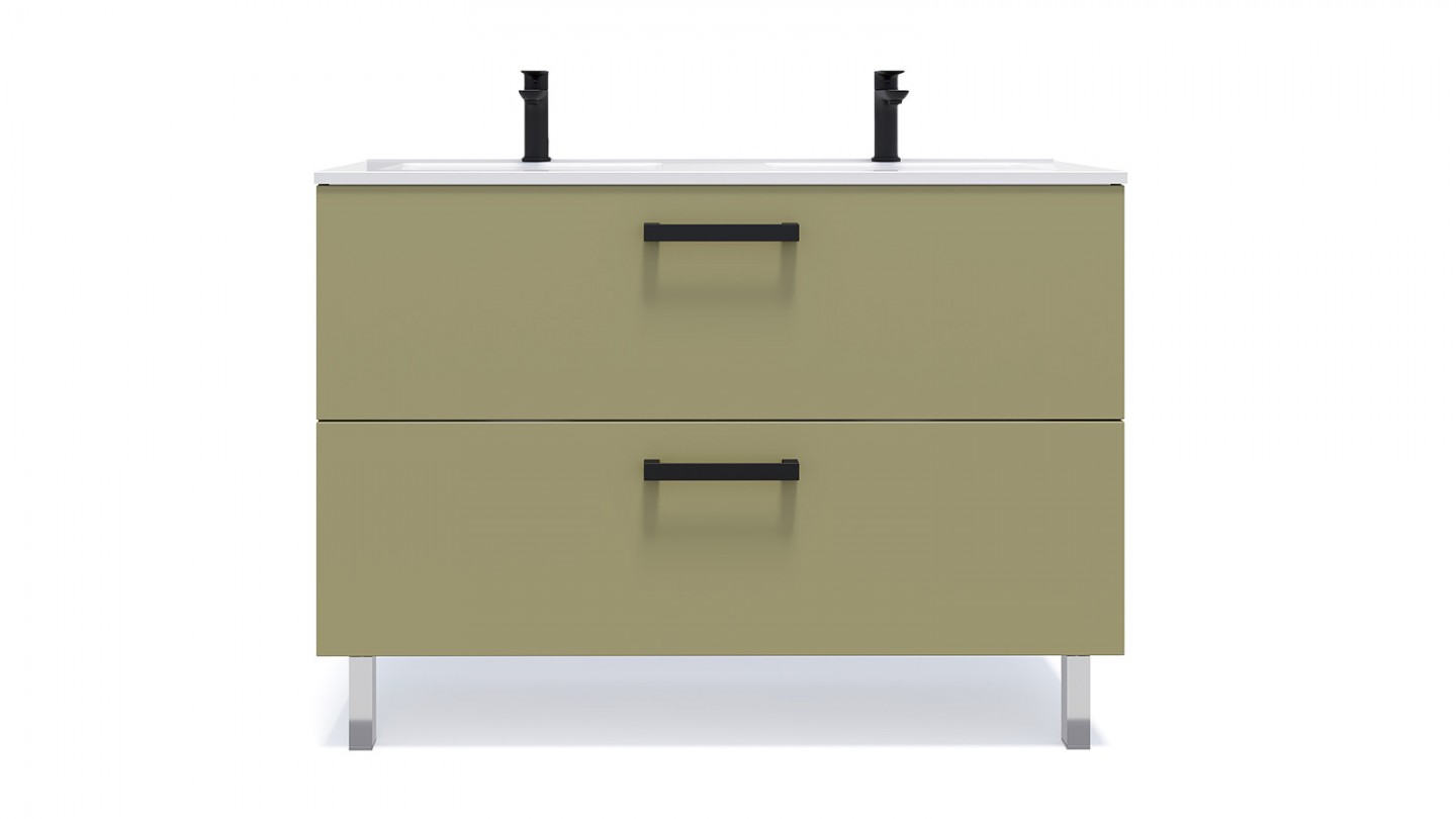 Meuble de salle de bain suspendu avec pieds double vasque intégrée 120cm 2 tiroirs Vert olive - Chango