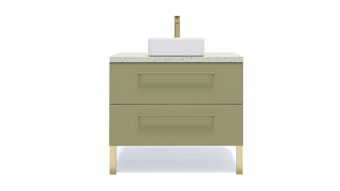 Meuble de salle de bain suspendu vasque à poser 90cm 2 tiroirs Vert olive - Osmose