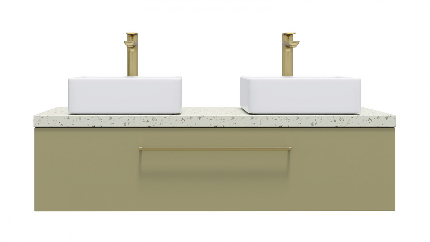 Meuble de salle de bain suspendu 2 vasques à poser 120cm 1 tiroir Vert olive - Osmose