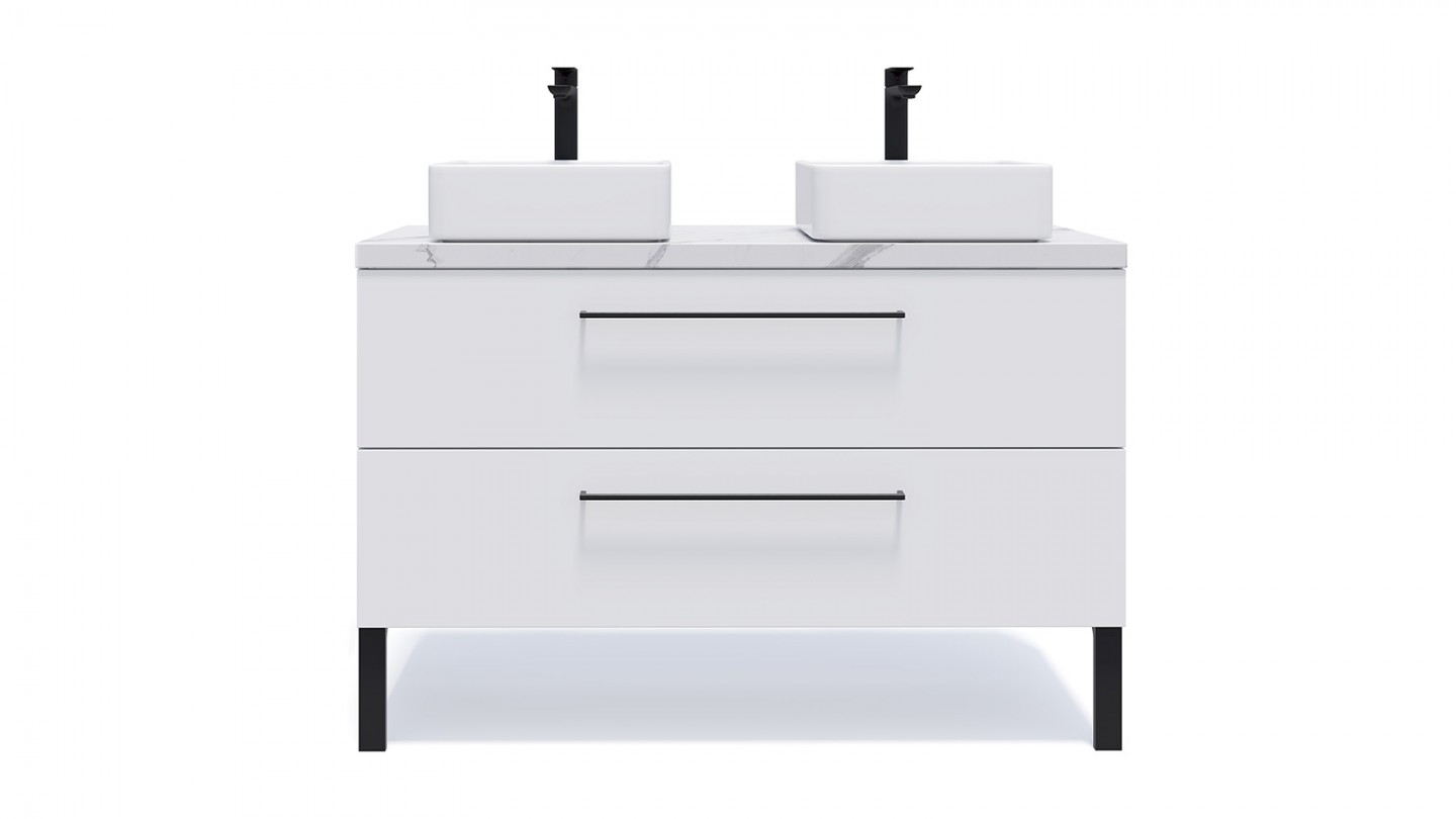 Meuble de salle de bain suspendu 2 vasques à poser 120cm 2 tiroirs Blanc - Osmose