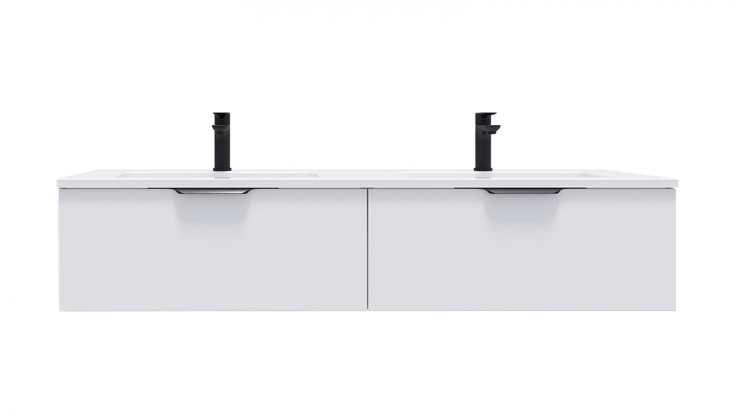 Meuble de salle de bains 140 cm Opale blanc - 2 tiroirs - double vasque - Loft