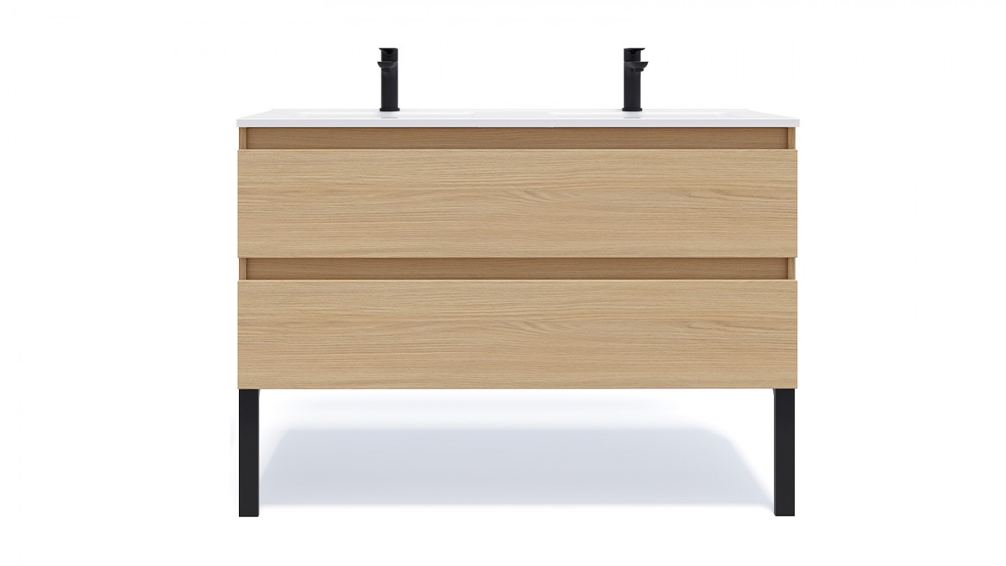 Meuble de salle de bain suspendu double vasque intégrée 120cm 2 tiroirs Chêne clair - Rivage