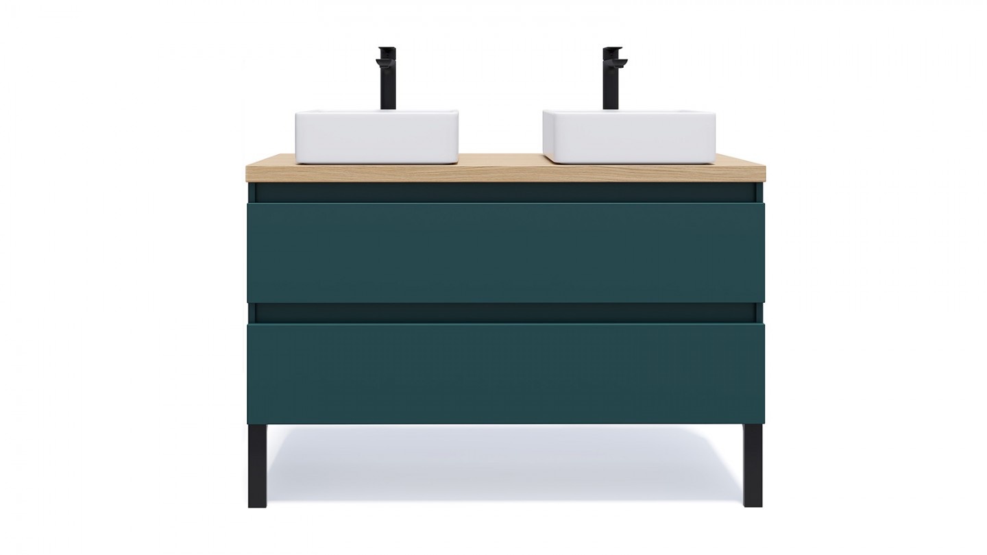 Meuble de salle de bain suspendu 2 vasques à poser 120cm 2 tiroirs Bleu - Rivage