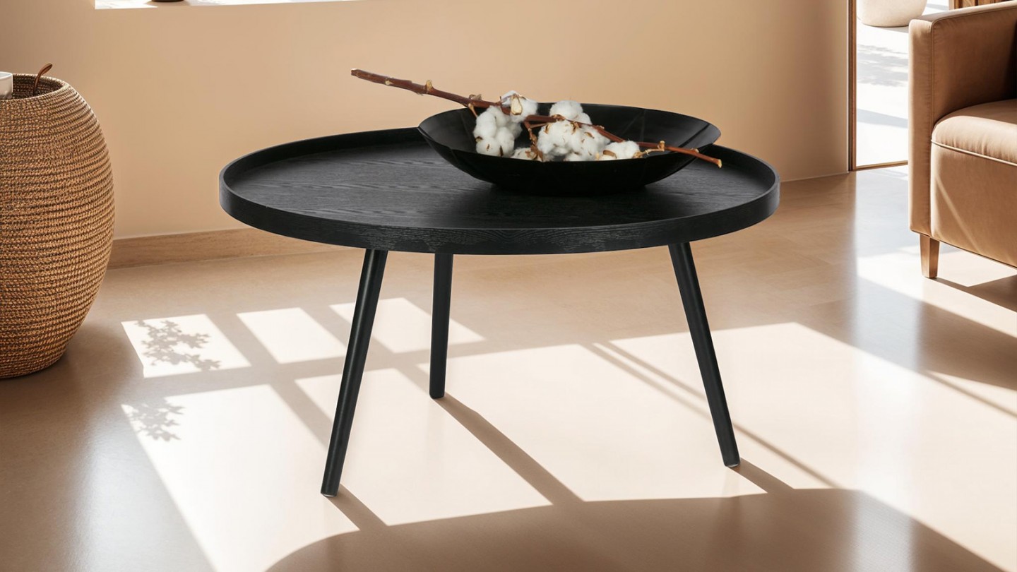 Table basse ronde en bois noir, 34x60x60cm - Collection Mesa