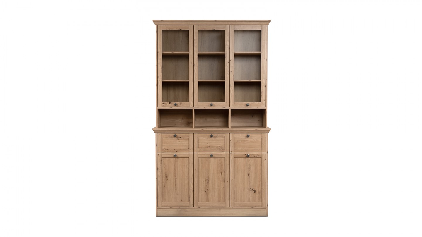 Buffet haut 6 portes 3 tiroirs effet chêne 120 cm - Saga