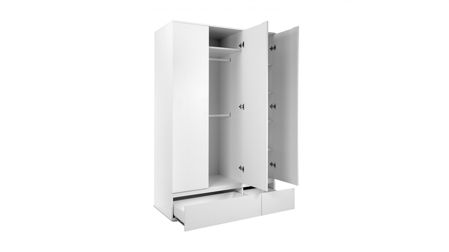 Armoire 3 portes 2 tiroirs blanche 122 cm - Medea