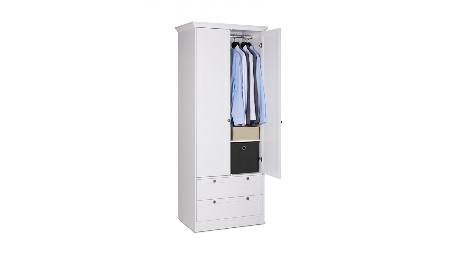 Armoire 2 portes 2 tiroirs blanche 80 cm - Alix