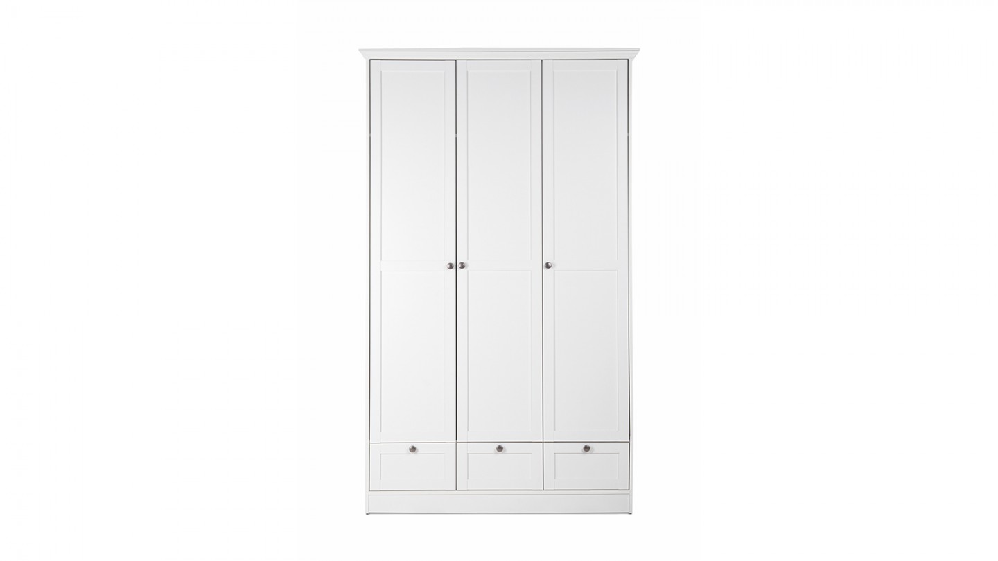 Armoire 3 portes 3 tiroirs blanche 120 cm - Alix