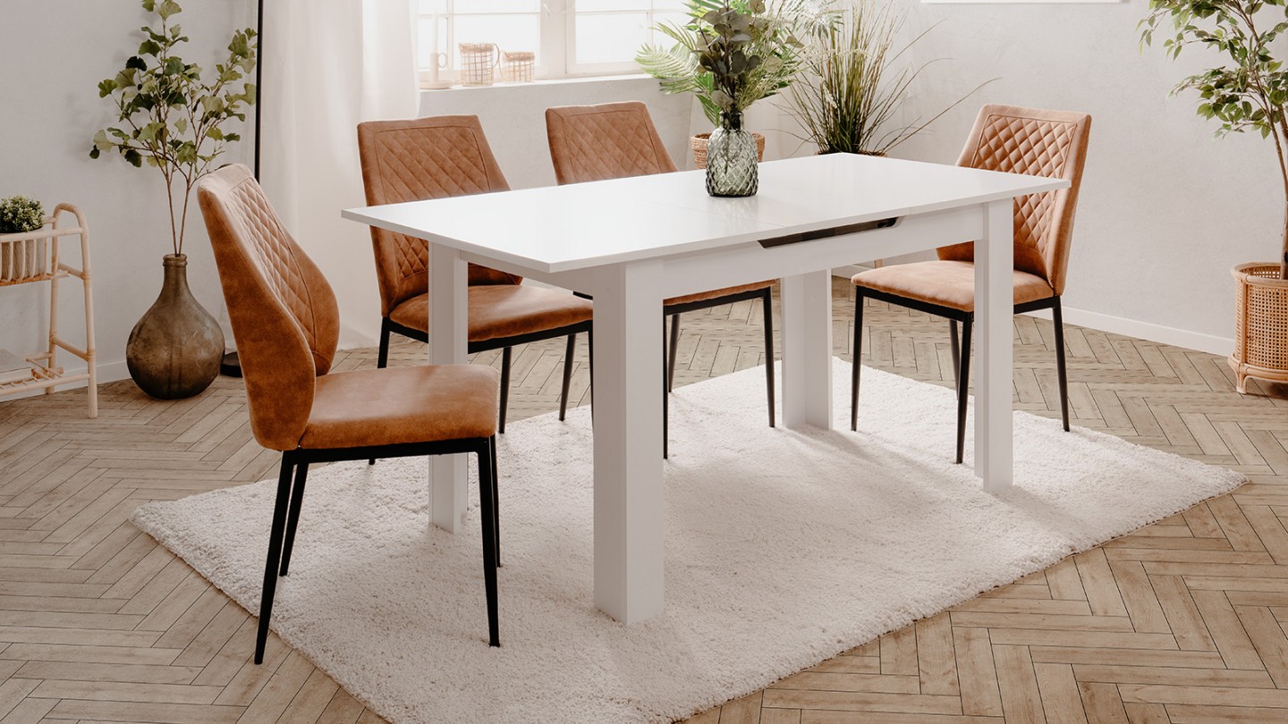 Table à manger extensible 4/6 personnes blanche 125/165 cm - Lars