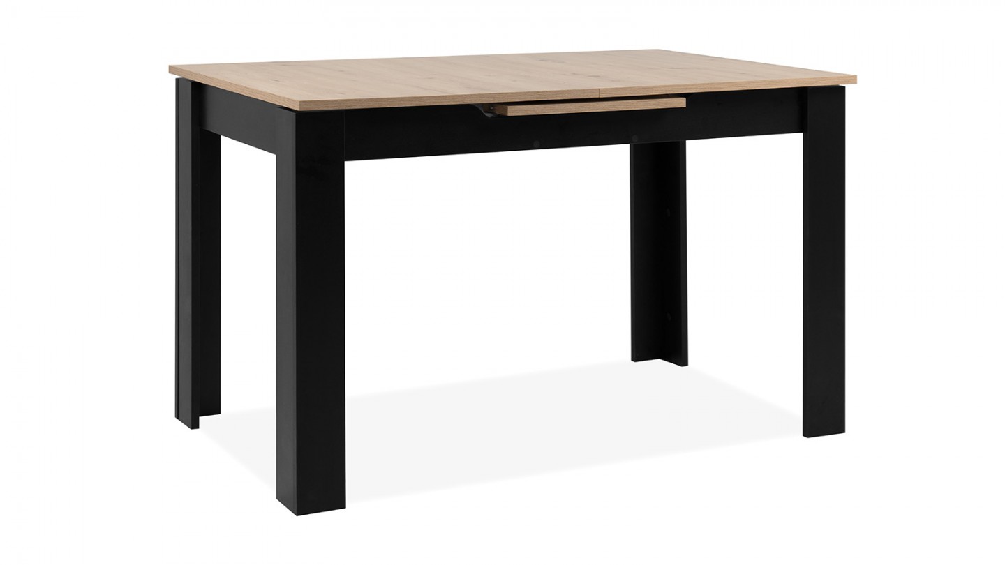 Table à manger extensible 4/6 personnes effet chêne et noire 125/165 cm - Lars