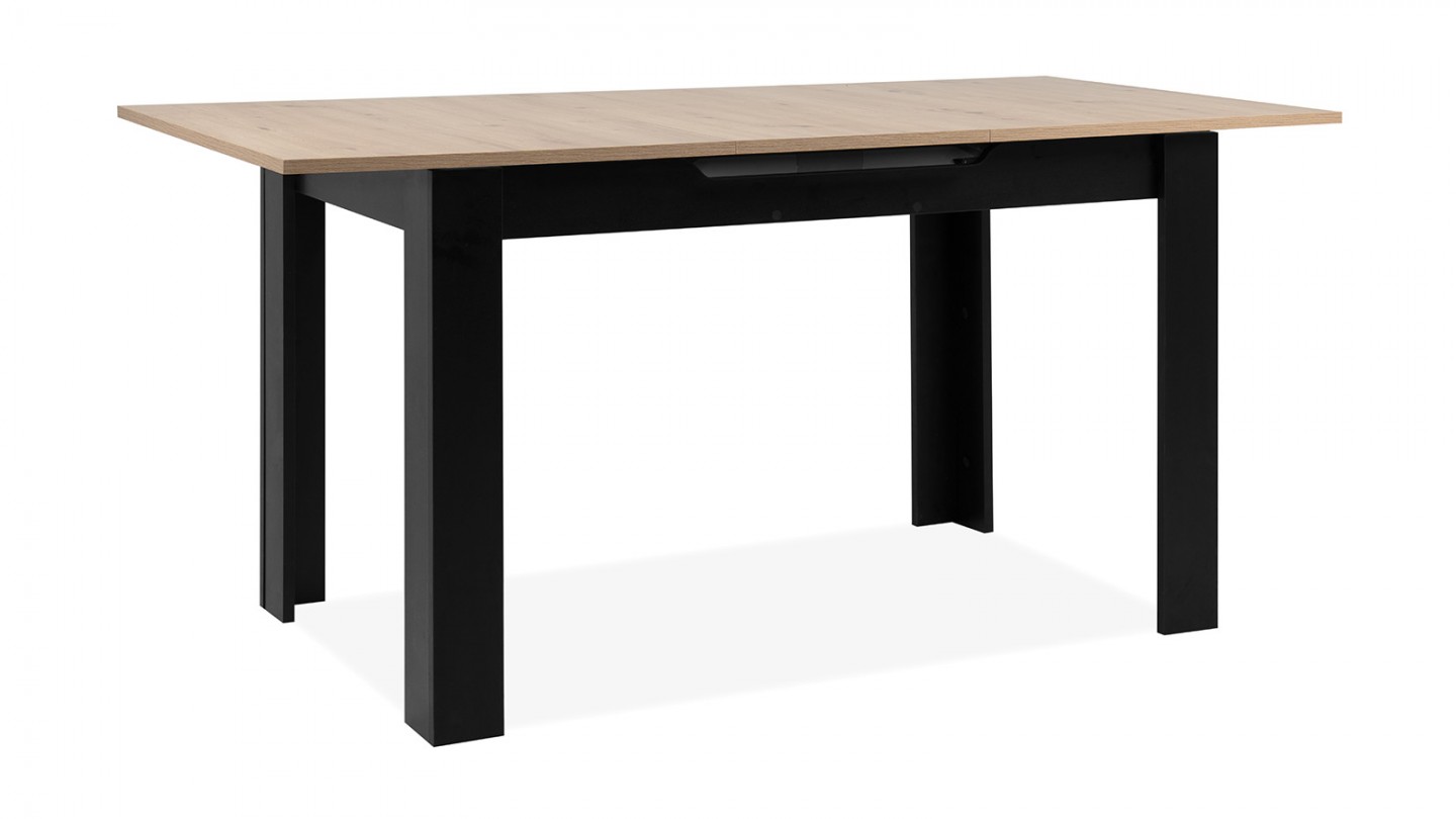 Table à manger extensible 4/6 personnes effet chêne et noire 125/165 cm - Lars