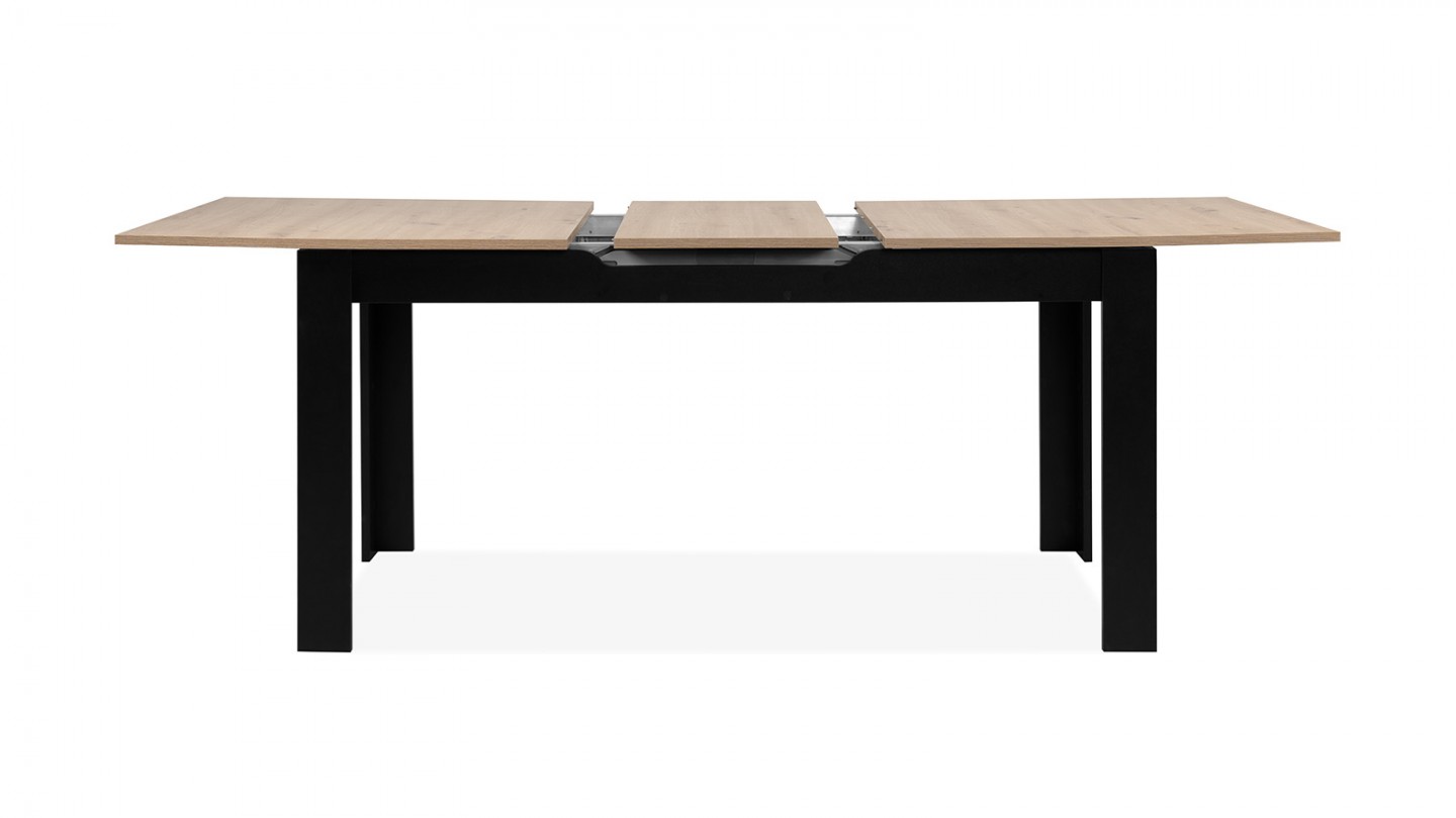 Table à manger extensible 6/8 personnes effet chêne et noire 160/200 cm - Lars