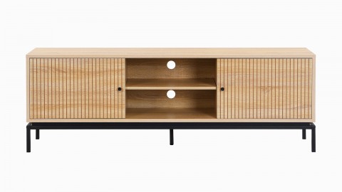 Meuble TV 2 portes effet bois rainuré 160 cm - Talia