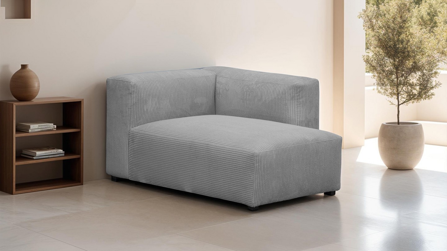 Méridienne d'angle à droite modulable en velours côtelé gris clair - Modulo Méridienne d'angle à droite modulable en velours côtelé gris clair - Modulo
