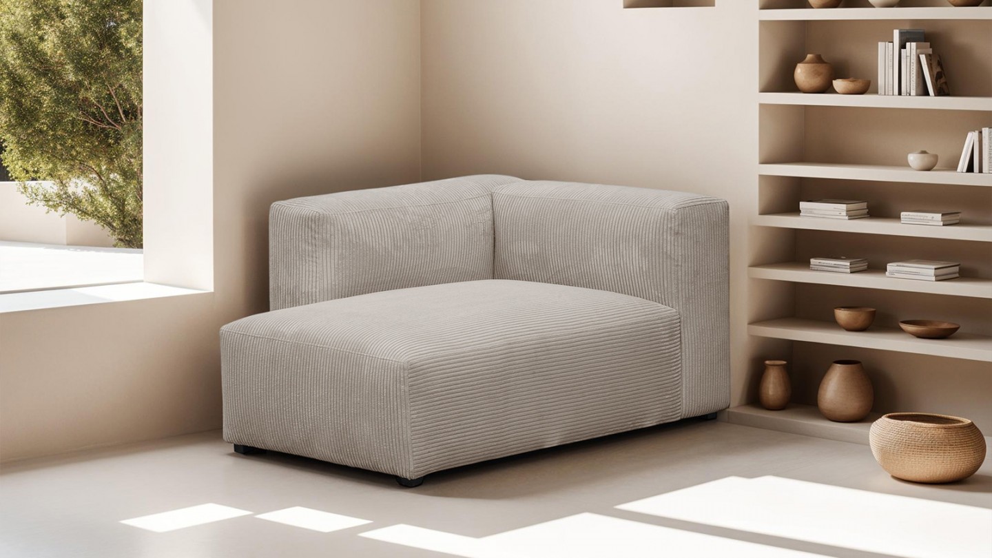 Méridienne d'angle à gauche modulable en velours côtelé taupe - Modulo Méridienne d'angle à gauche modulable en velours côtelé taupe - Modulo