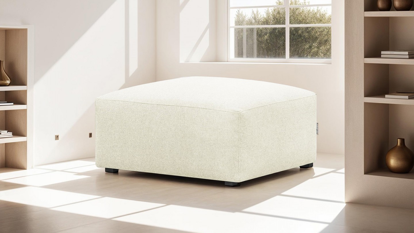 Pouf / repose-pieds modulable en tissu ivoire - Modulo