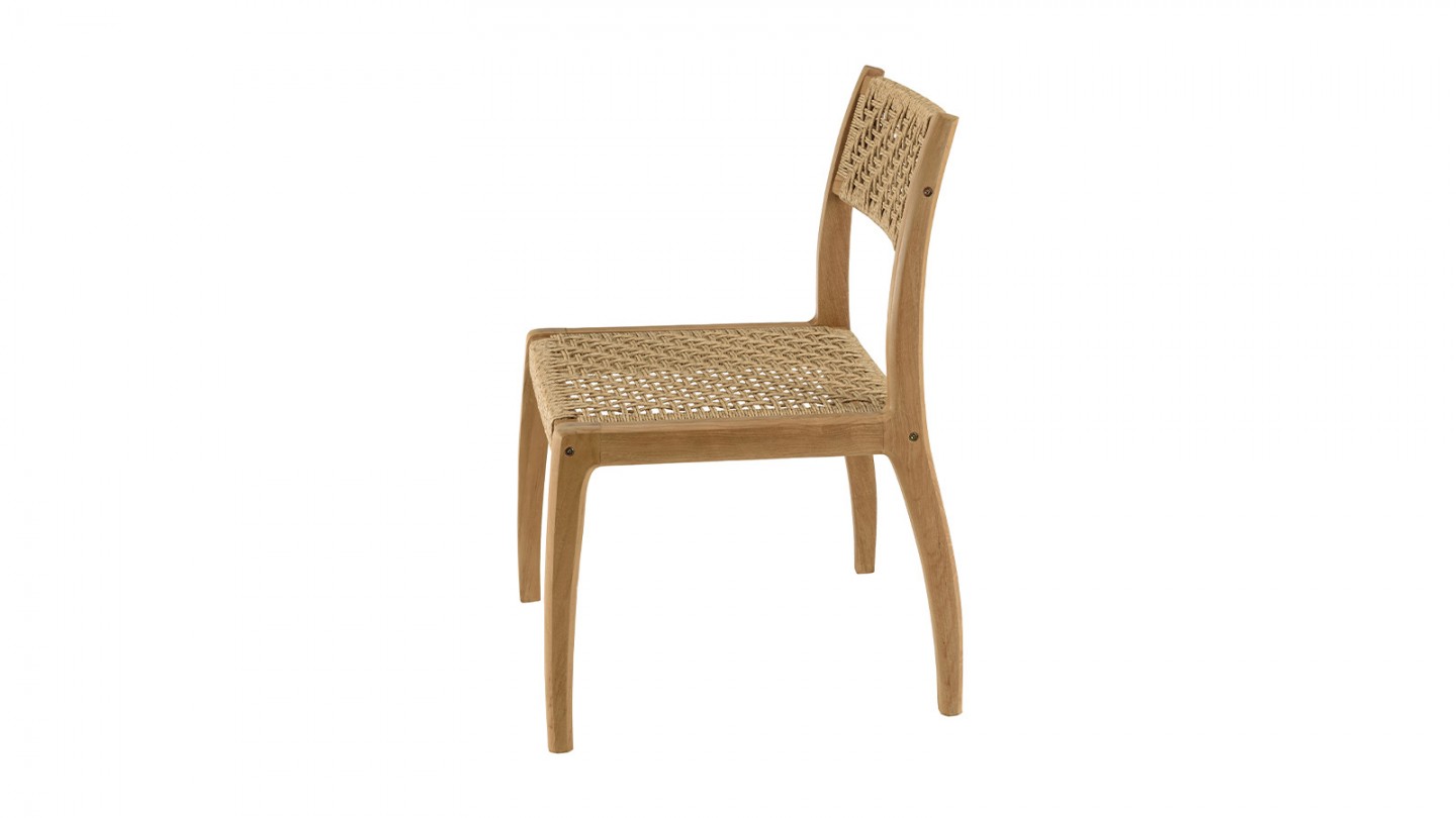 Lot de 2 chaises jardin teck rotin synthétique tressé beige VALERIA