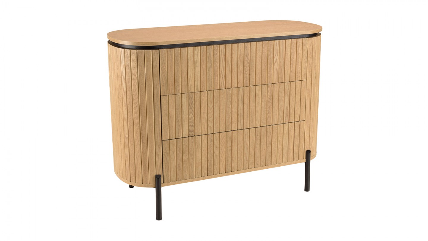 Commode 3 tiroirs rainuré en pin 100 cm - Charlie