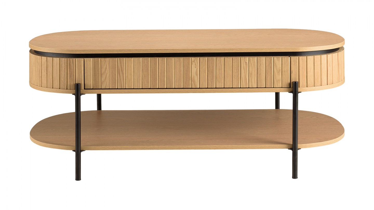 Table basse ovale 121 cm en bois rainuré - Charlie
