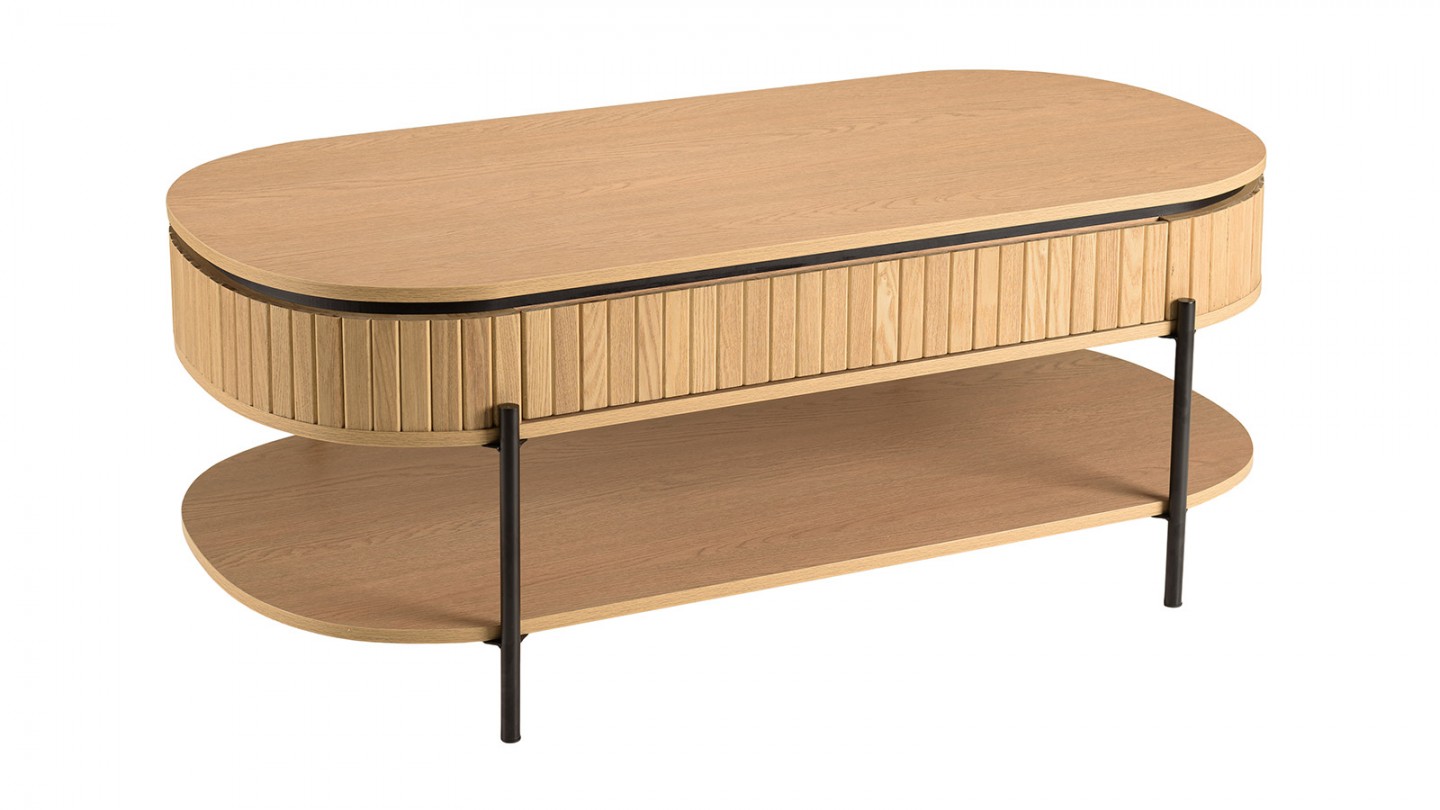 Table basse ovale 121 cm en bois rainuré - Charlie