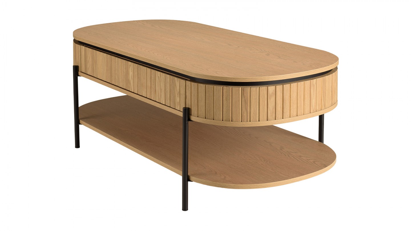 Table basse ovale 121 cm en bois rainuré - Charlie