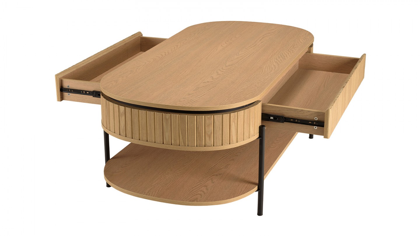 Table basse ovale 121 cm en bois rainuré - Charlie