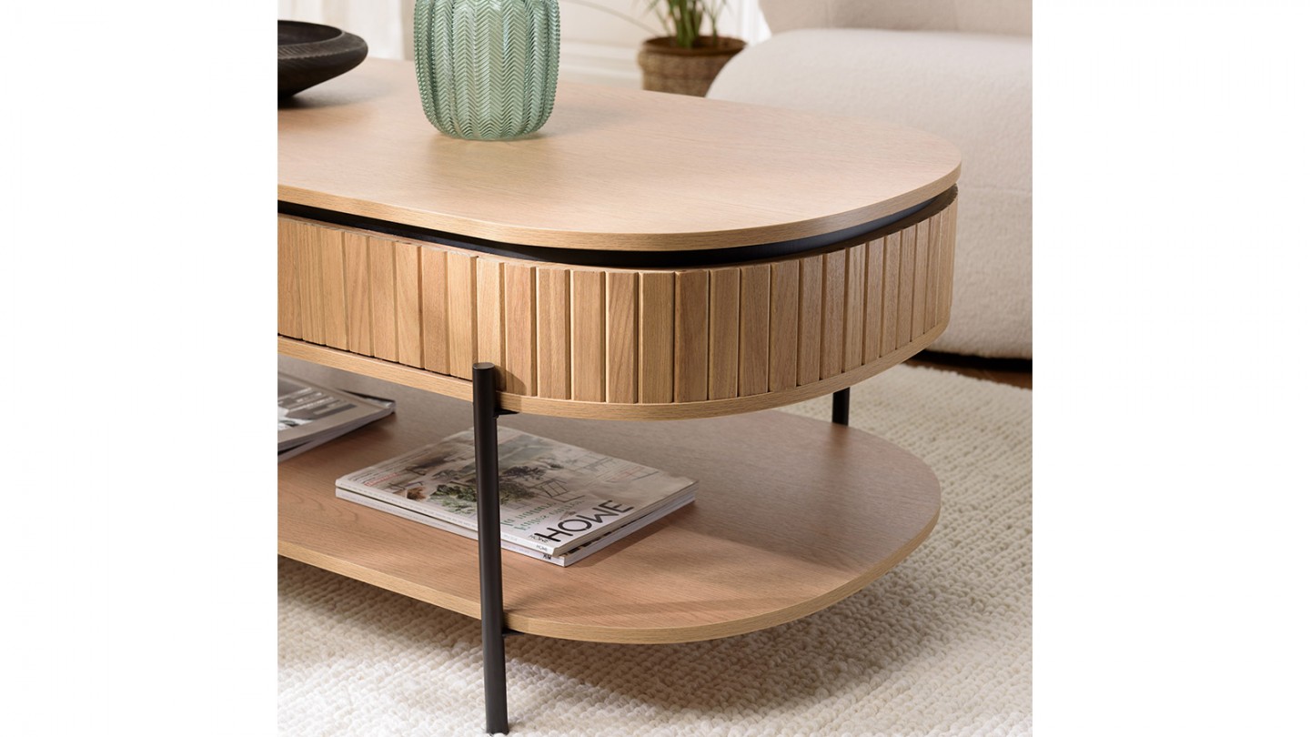Table basse ovale 121 cm en bois rainuré - Charlie