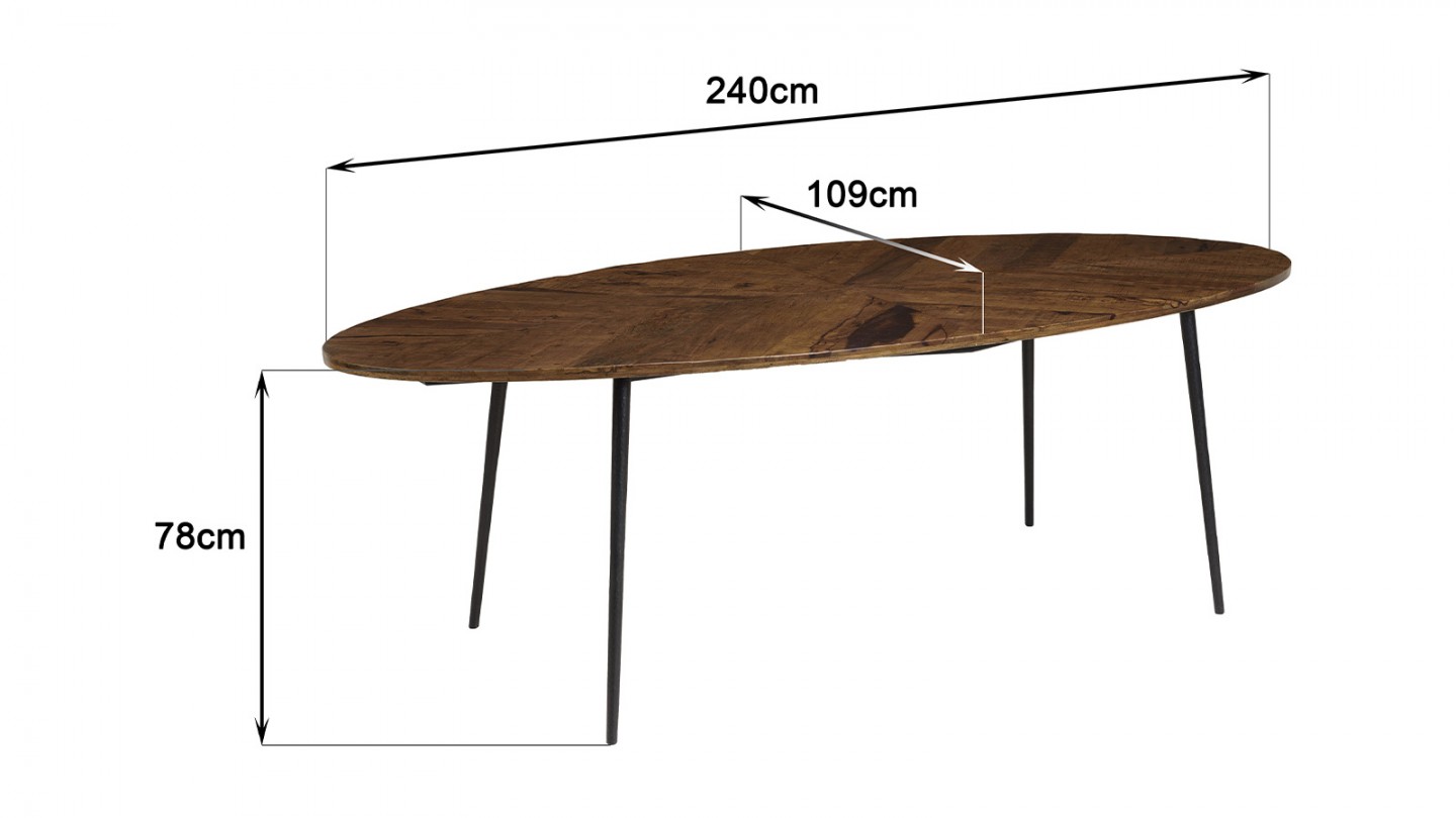 Table à manger ovale en bois recyclés 240 cm - Kiara