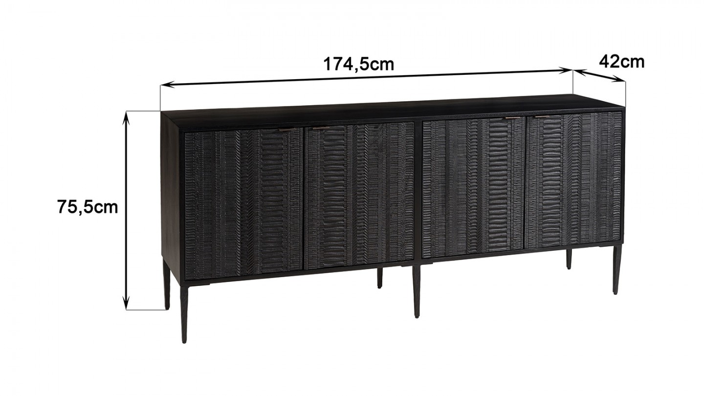 Buffet en manguier noir 4 portes sculptées 175cm - Gloria